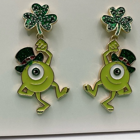 BaubleBar Pixar Disney Mike Wazowski St Patricks’s Day earrings NIB - Picture 4 of 5